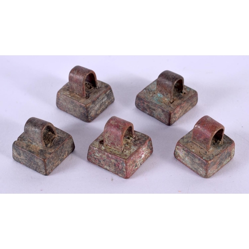 2274 - FIVE CHINESE BRONZE SEALS 20th Century. 3 cm square. (5)