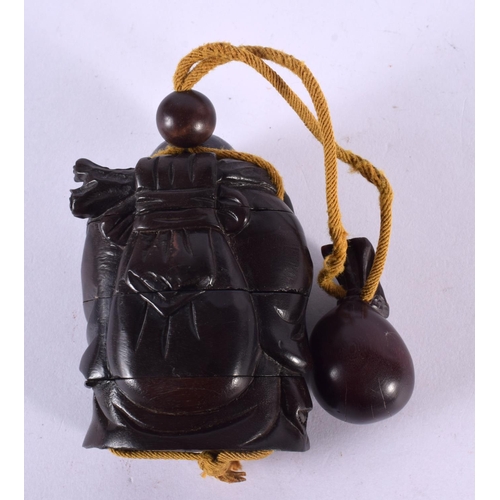 2275 - A JAPANESE CARVED WOOD BUDDHA INRO. Inro 9 cm x 5 cm.