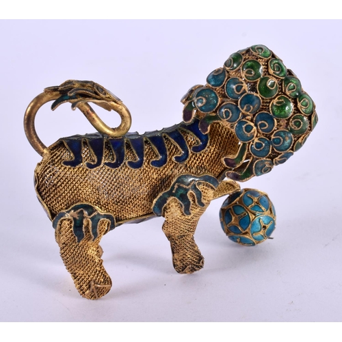 2277 - A LATE 19TH CENTURY CHINESE SILVER GILT AND ENAMEL DOG OF FOE Qing. 41 grams. 7 cm x 7 cm.