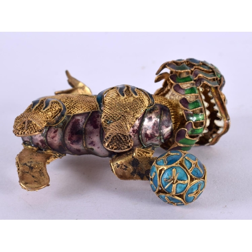 2277 - A LATE 19TH CENTURY CHINESE SILVER GILT AND ENAMEL DOG OF FOE Qing. 41 grams. 7 cm x 7 cm.