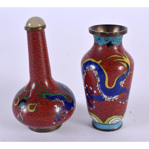 2281 - TWO LATE 19TH CENTURY CHINESE CLOISONNE ENAMEL VASES Qing. Largest 5.5 cm high. (2)