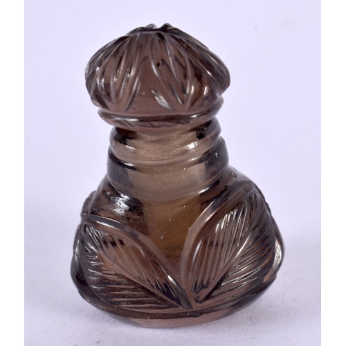 2285 - A 19TH CENTURY CHINESE SMOKEY QUARTZ MINIATURE VASE AND COVER Qing. 3 cm x 2 cm.