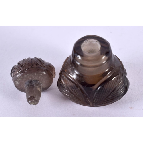 2285 - A 19TH CENTURY CHINESE SMOKEY QUARTZ MINIATURE VASE AND COVER Qing. 3 cm x 2 cm.