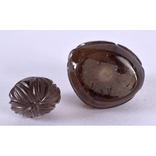 2285 - A 19TH CENTURY CHINESE SMOKEY QUARTZ MINIATURE VASE AND COVER Qing. 3 cm x 2 cm.