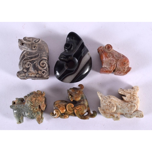 2295 - SIX CHINESE CARVED JADE AND AGATE BEASTS 20th Century. Largest 6 cm x 4 cm. (6)