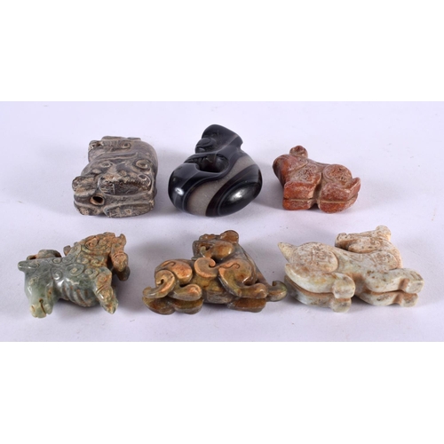 2295 - SIX CHINESE CARVED JADE AND AGATE BEASTS 20th Century. Largest 6 cm x 4 cm. (6)