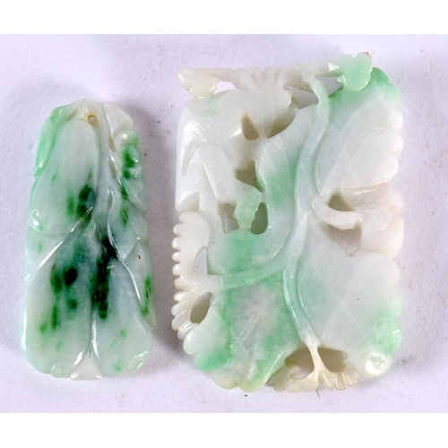 2300 - TWO LATE 19TH/20TH CENTURY CHINESE CARVED JADE PLAQUES Qing. Largest 5.5 cm x 3.5 cm. (2)