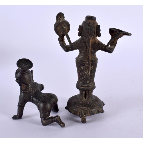 2315 - TWO 19TH CENTURY INDIAN BRONZE BUDDHISTIC FIGURES. Largest 12 cm x 8 cm. (2)