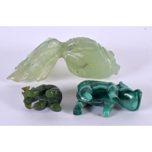 2327 - A CHINESE CARVED JADE FIGURE OF A FISH 20th Century, together with a malachite figure & another. Lar... 