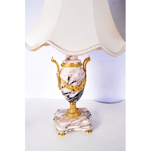 3469 - A Bohemian glass lampstand  together with a marble based lampshade. 60 cm (2).