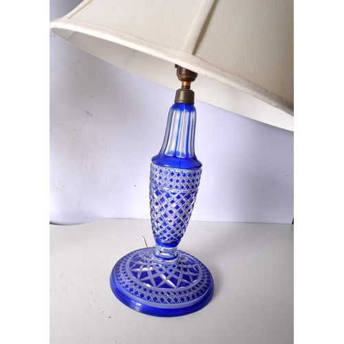 3469 - A Bohemian glass lampstand  together with a marble based lampshade. 60 cm (2).