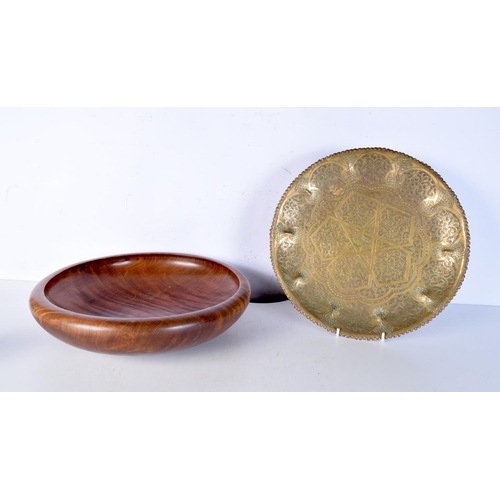 3470 - An Islamic heavily embossed tray together with an Australian wooden bowl. 36 cm (2),