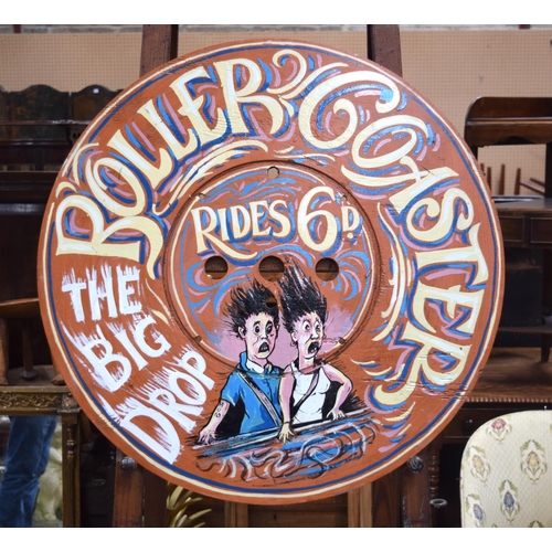 3478 - A hand painted  Fairground sign 75 cm diameter .