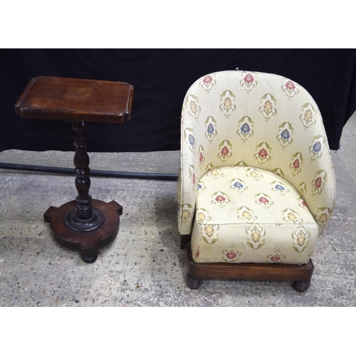 3479 - An antique upholstered nursing chair together with a small wooden occasional table 72 x 59 cm. (2).