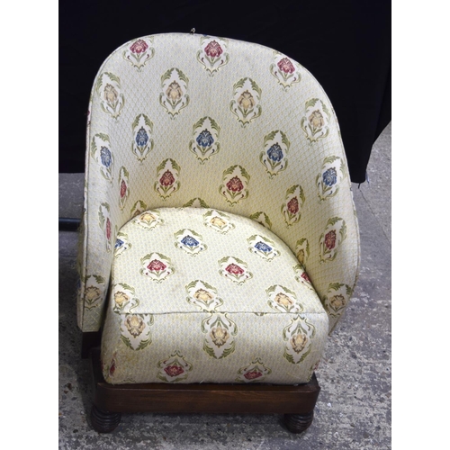 3479 - An antique upholstered nursing chair together with a small wooden occasional table 72 x 59 cm. (2).