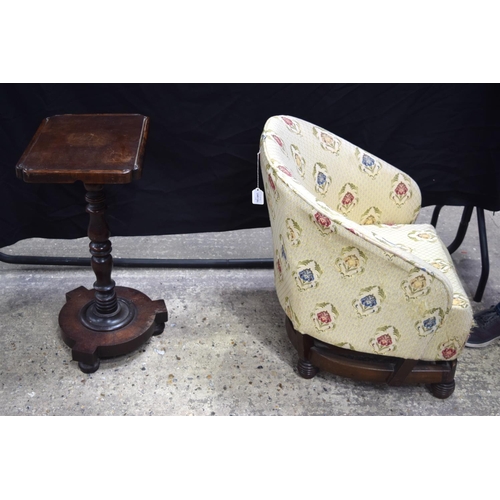 3479 - An antique upholstered nursing chair together with a small wooden occasional table 72 x 59 cm. (2).