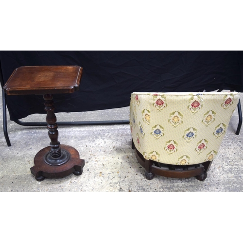 3479 - An antique upholstered nursing chair together with a small wooden occasional table 72 x 59 cm. (2).