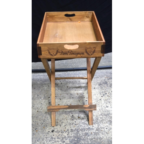 3481 - A large wooden Champagne tray on a fitted stand 79 x 65 cm. (2).