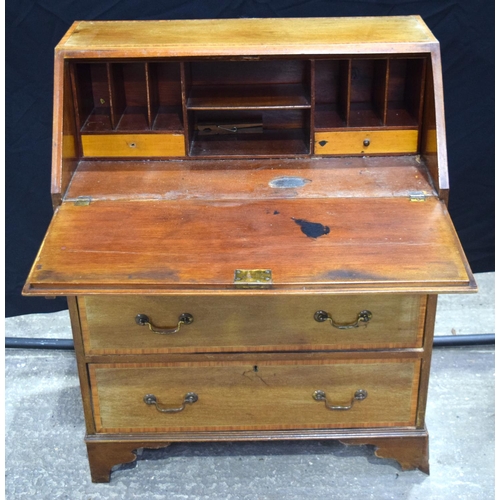 3485 - An Antique 3 drawer mahogany bureau with inlaid top 98 x 76 x 43 cm.