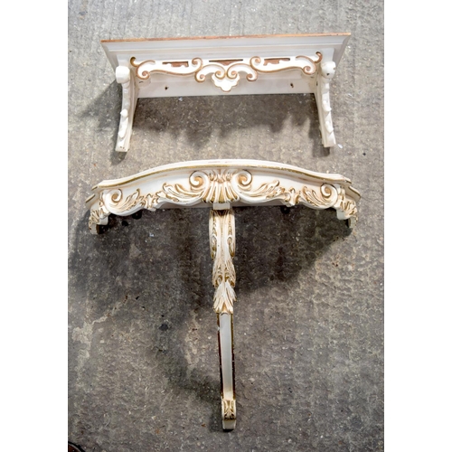 3506 - A wooden console table/shelf painted with gilt decoration together with another wall shelf 58 x 71 x... 