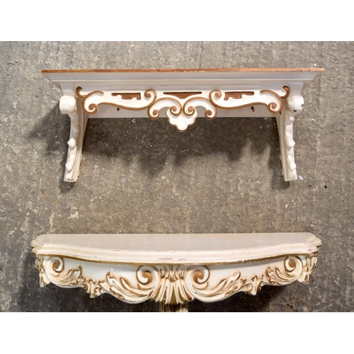 3506 - A wooden console table/shelf painted with gilt decoration together with another wall shelf 58 x 71 x... 