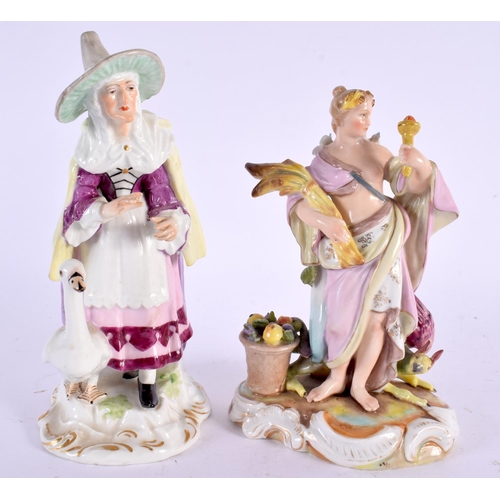 102 - A 19TH CENTURY GERMAN PORCELAIN FIGURE together with a similar figure of a witch. Largest 17 cm high... 