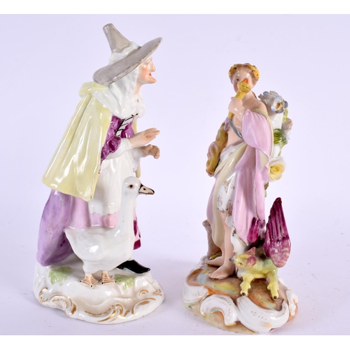 102 - A 19TH CENTURY GERMAN PORCELAIN FIGURE together with a similar figure of a witch. Largest 17 cm high... 