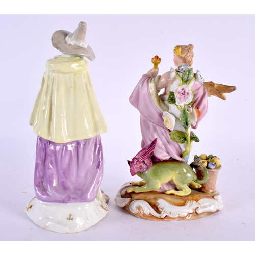 102 - A 19TH CENTURY GERMAN PORCELAIN FIGURE together with a similar figure of a witch. Largest 17 cm high... 