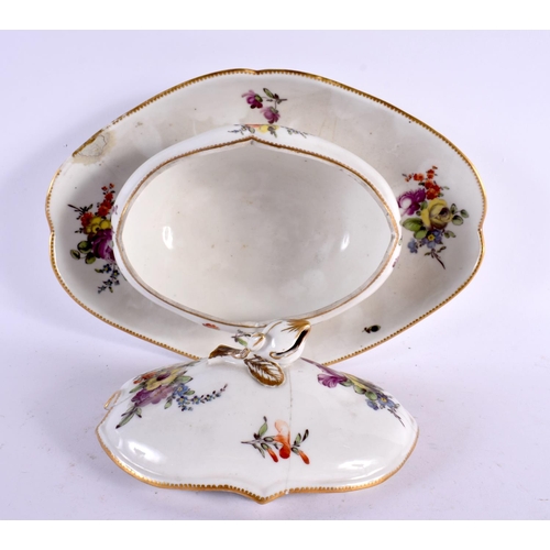 114 - AN 18TH CENTURY GERMAN PORCELAIN SAUCE TUREEN AND COVER together with an English powder blue dish C1... 