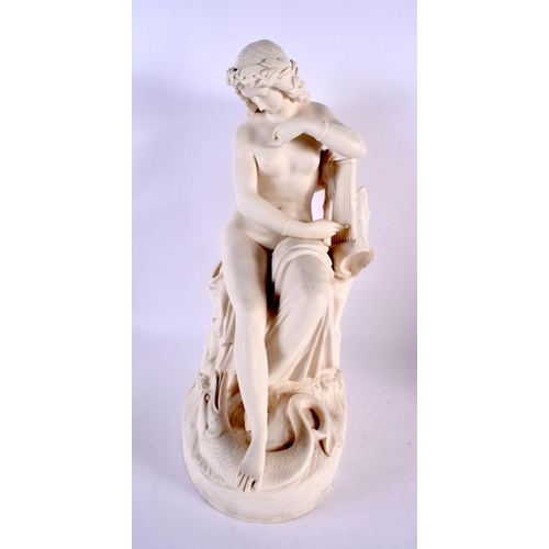 115 - A LARGE MATCHED PAIR OF 19TH CENTURY ENGLISH PARIAN WARE FIGURES modelled upon classical plinths. La... 