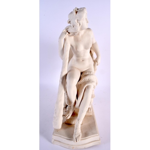 115 - A LARGE MATCHED PAIR OF 19TH CENTURY ENGLISH PARIAN WARE FIGURES modelled upon classical plinths. La... 