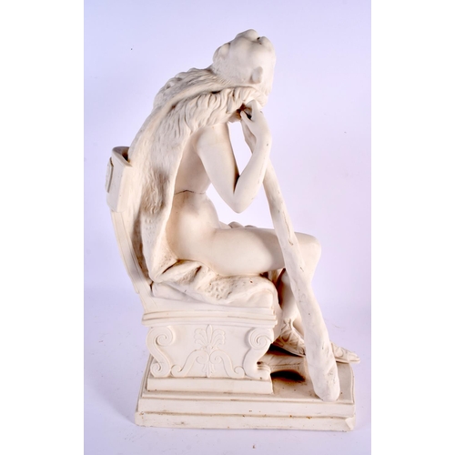 115 - A LARGE MATCHED PAIR OF 19TH CENTURY ENGLISH PARIAN WARE FIGURES modelled upon classical plinths. La... 