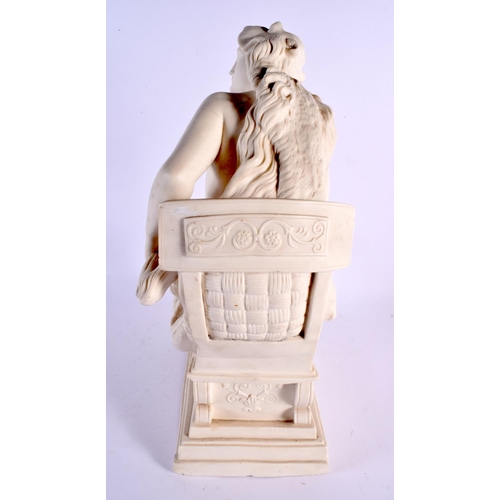 115 - A LARGE MATCHED PAIR OF 19TH CENTURY ENGLISH PARIAN WARE FIGURES modelled upon classical plinths. La... 