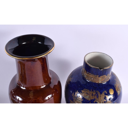 118 - AN ART DECO CARLTONWARE VASE AND COVER together with a Sancai figure & another. Largest 28 cm high. ... 