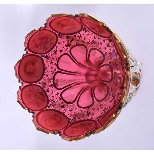 128 - A 19TH CENTURY BOHEMIAN RUBY GLASS TABLE LUSTRE. 34 cm x 12 cm.