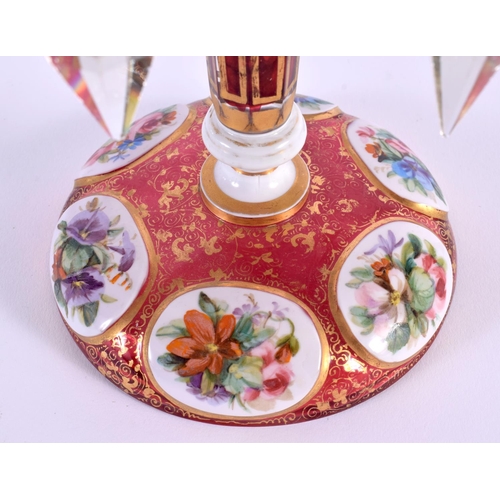 128 - A 19TH CENTURY BOHEMIAN RUBY GLASS TABLE LUSTRE. 34 cm x 12 cm.