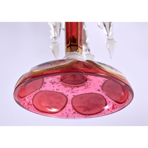 128 - A 19TH CENTURY BOHEMIAN RUBY GLASS TABLE LUSTRE. 34 cm x 12 cm.