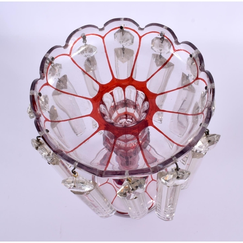 129 - A 19TH CENTURY BOHEMIAN RUBY AND CLEAR GLASS STAG TABLE LUSTRE. 27 cm x 14 cm.