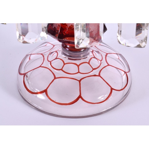 129 - A 19TH CENTURY BOHEMIAN RUBY AND CLEAR GLASS STAG TABLE LUSTRE. 27 cm x 14 cm.