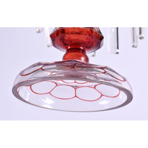 129 - A 19TH CENTURY BOHEMIAN RUBY AND CLEAR GLASS STAG TABLE LUSTRE. 27 cm x 14 cm.