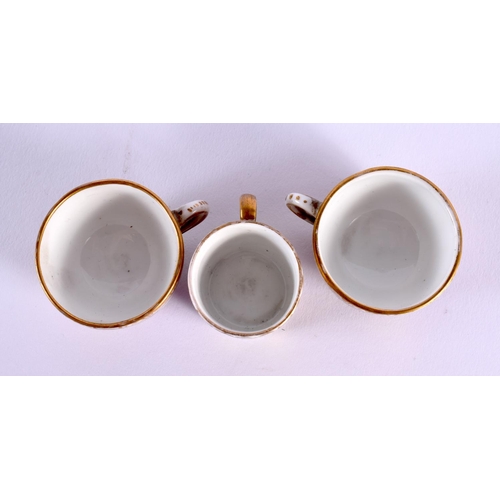 131 - AN ANTIQUE VIENNA PORCELAIN DISH together with three miniature cups and saucers. (7)