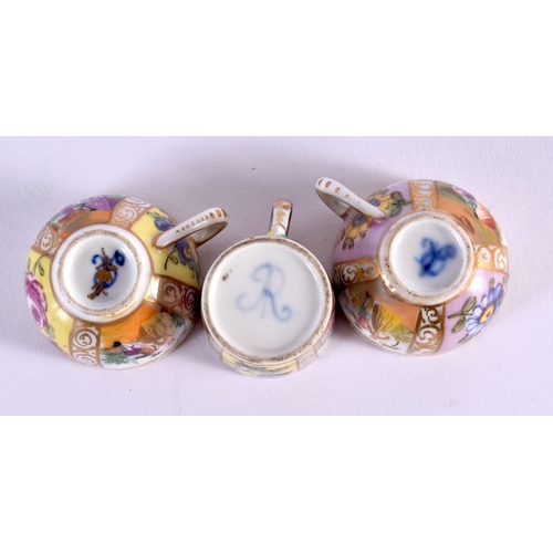 131 - AN ANTIQUE VIENNA PORCELAIN DISH together with three miniature cups and saucers. (7)