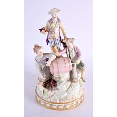 14 - A 19TH CENTURY GERMAN BERLIN FIGURAL PORCELAIN GROUP modelled as drinkers beside a barrel. 24 cm x 1... 