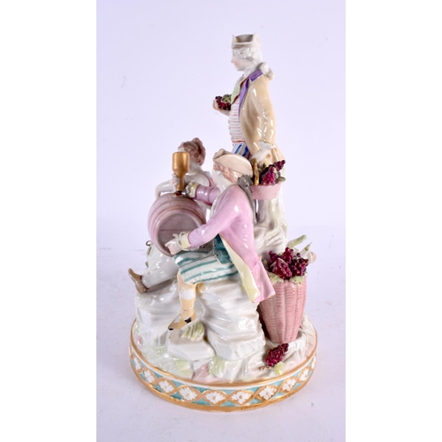 14 - A 19TH CENTURY GERMAN BERLIN FIGURAL PORCELAIN GROUP modelled as drinkers beside a barrel. 24 cm x 1... 