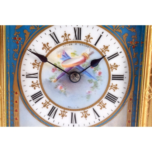 149 - A FINE 19TH CENTURY SEVRES PORCELAIN REPEATING CARRIAGE CLOCK painted with landscapes and figures. 1... 