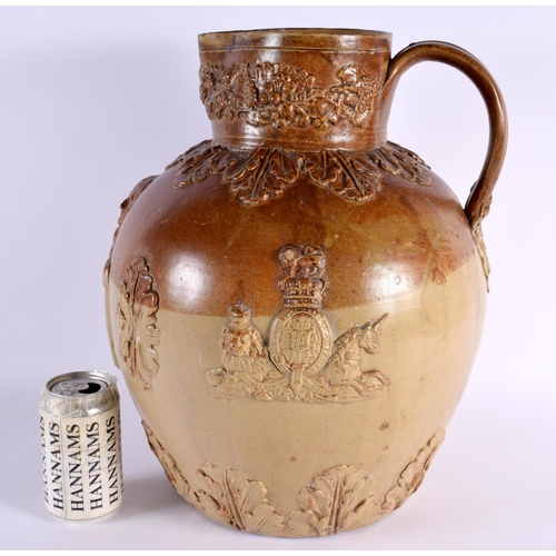 160 - A RARE EARLY 19TH CENTURY ENGLISH STONEWARE EXHIBITION TYPE FLAGON C1805, probably Brampton, decorat... 