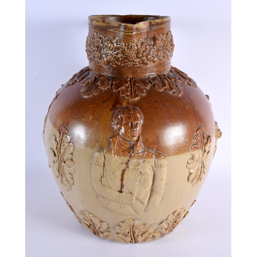 160 - A RARE EARLY 19TH CENTURY ENGLISH STONEWARE EXHIBITION TYPE FLAGON C1805, probably Brampton, decorat... 