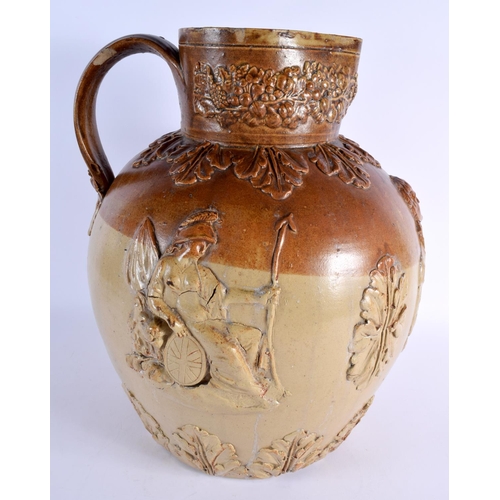 160 - A RARE EARLY 19TH CENTURY ENGLISH STONEWARE EXHIBITION TYPE FLAGON C1805, probably Brampton, decorat... 