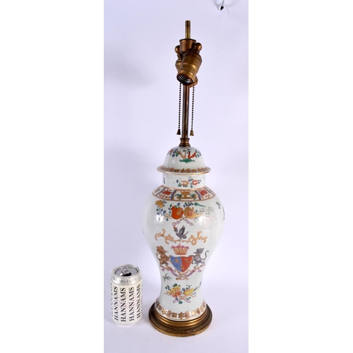 169 - A 19TH CENTURY FRENCH SAMSONS OF PARIS PORCELAIN LAMP painted in the Chinese export manner. 58 cm hi... 