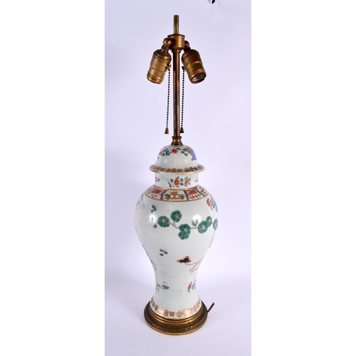 169 - A 19TH CENTURY FRENCH SAMSONS OF PARIS PORCELAIN LAMP painted in the Chinese export manner. 58 cm hi... 